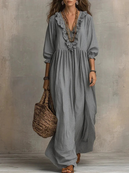 Vestido Vintage | Cuello en V y Cintura Alta