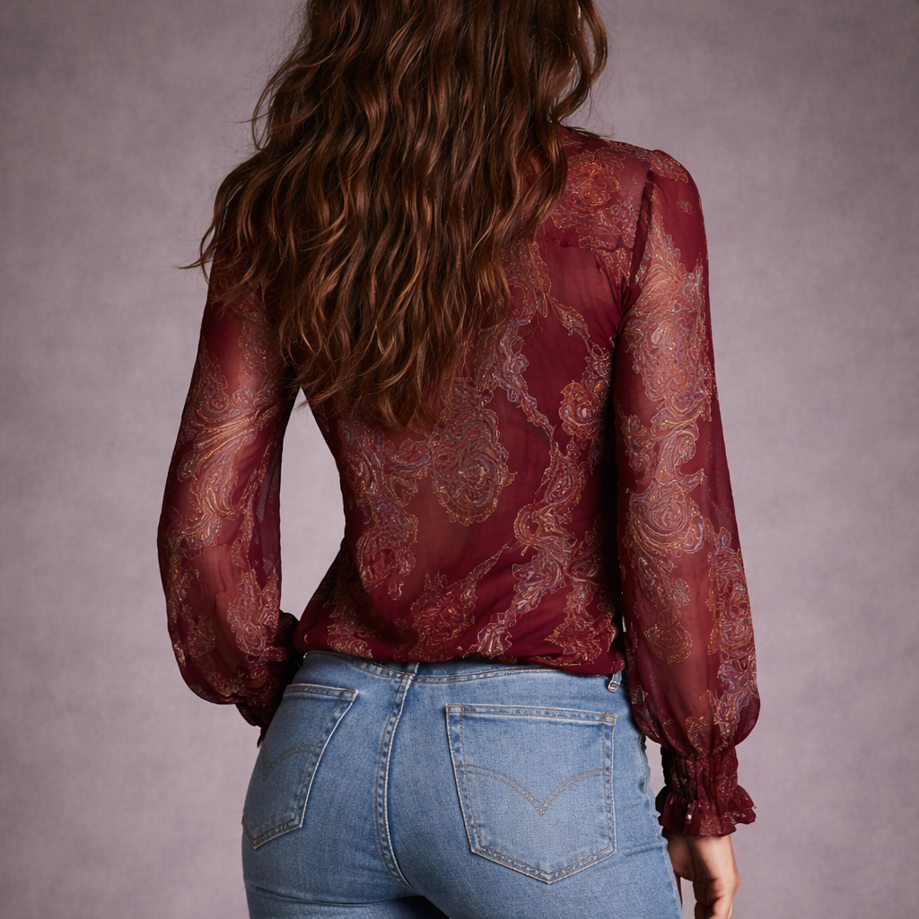 María Chiffon Paisley | Top con Escote en V
