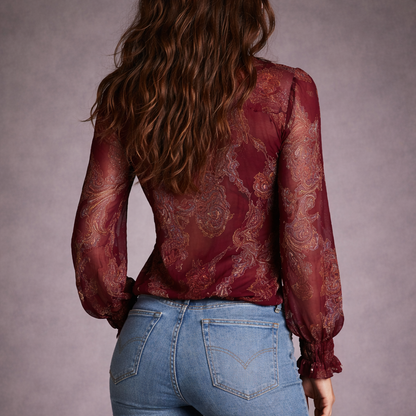 María Chiffon Paisley | Top con Escote en V