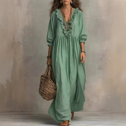 Vestido Vintage | Cuello en V y Cintura Alta